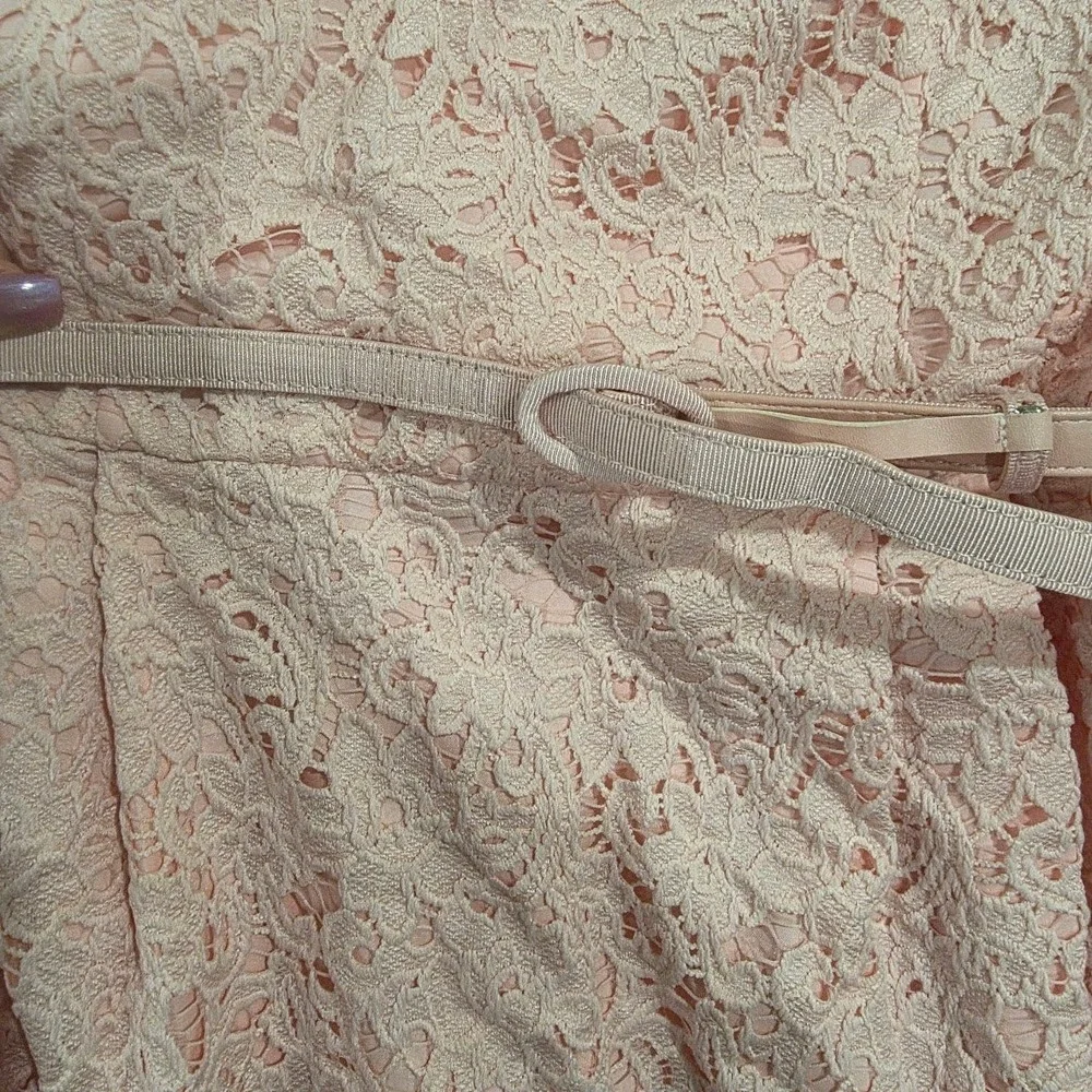 White House Black Market Pink Lace Dress Sleeveless Belted Sheath Wedding Guest - Picture 2 of 11